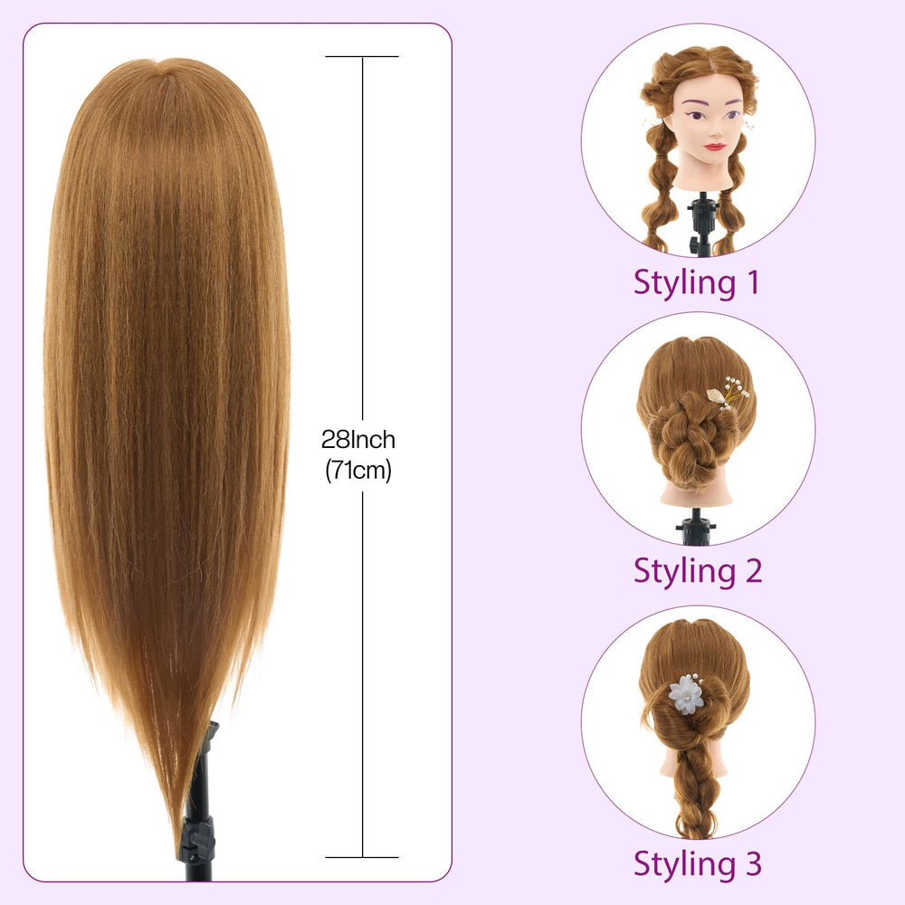 Neverland mannequin head in styling session demonstrates curling and straightening techniques.