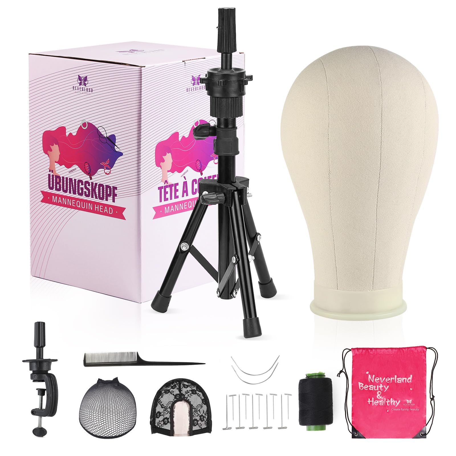 Neverland 23inch canvas wig head for stable pinning and styling practice.