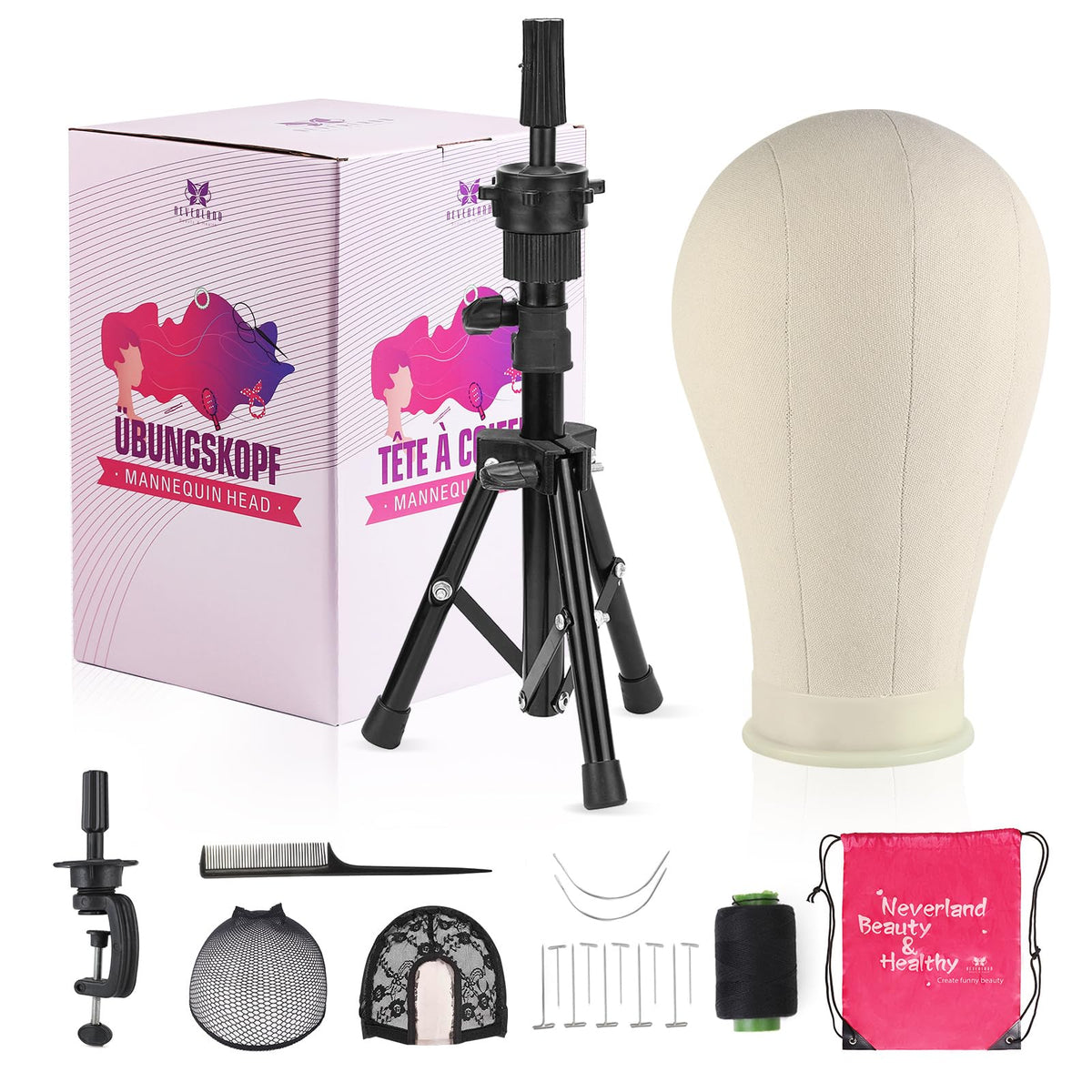 Neverland 23inch canvas wig head for stable pinning and styling practice.