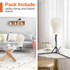 Neverland wig head stand with head provides stable support during wig making.