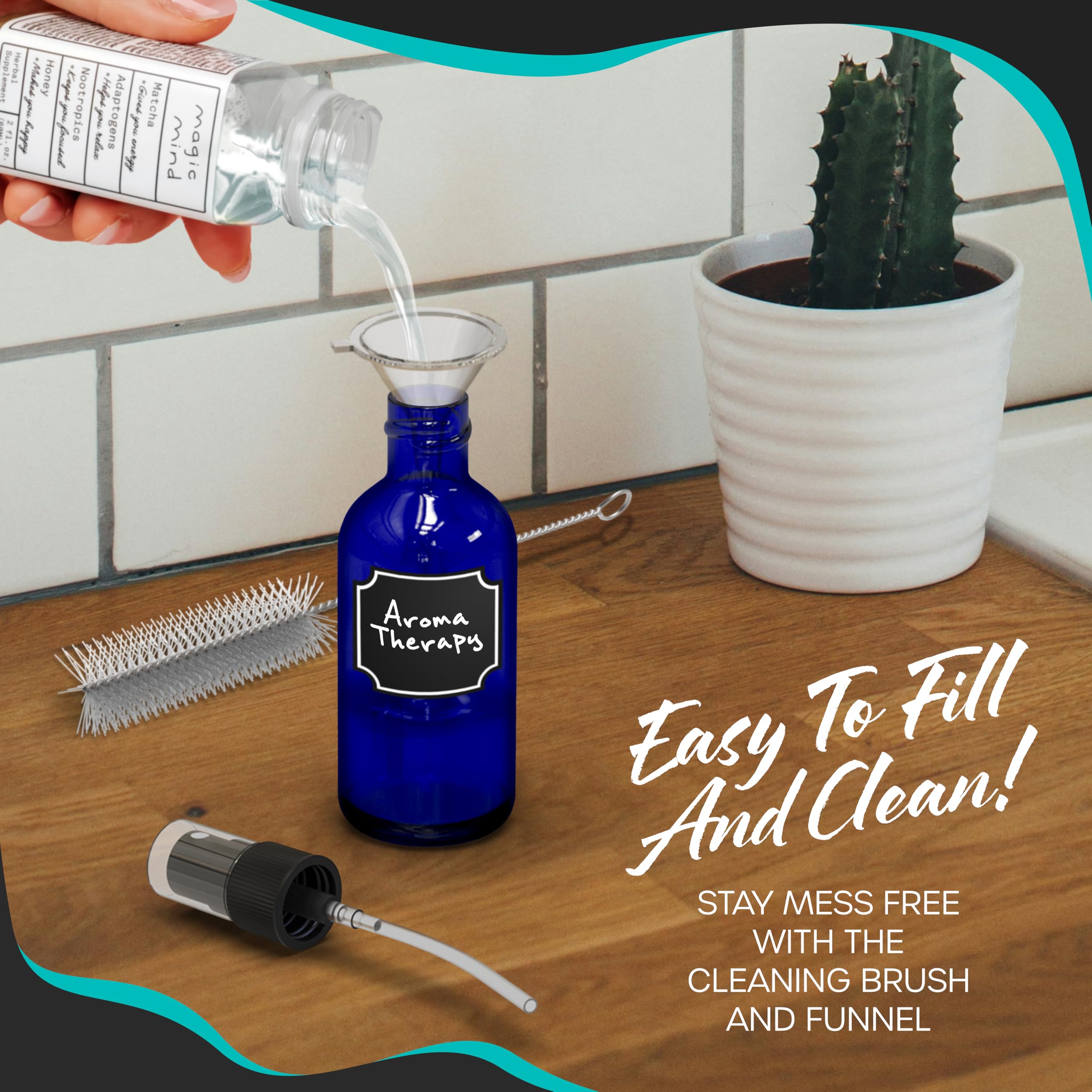 Nevlers brush included for cleaning and maintenance of 2oz bottles.