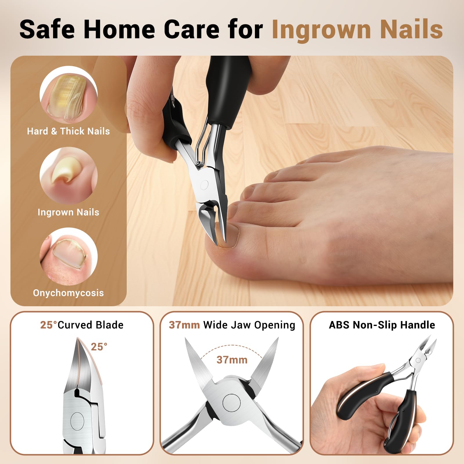 New Huing wide-opening clipper trims thick nails in one smooth cut.