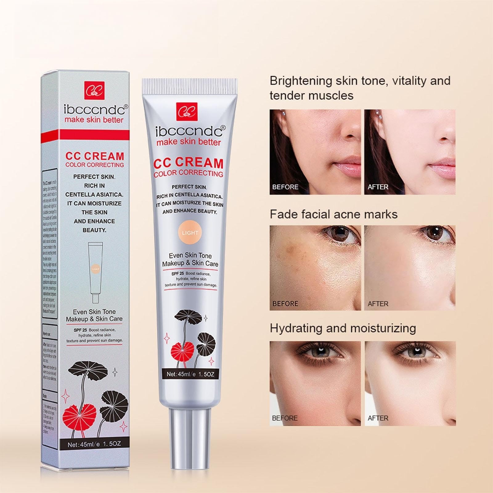 New Irven Hydrating CC Cream color matching adapts to skin tone for natural finish.