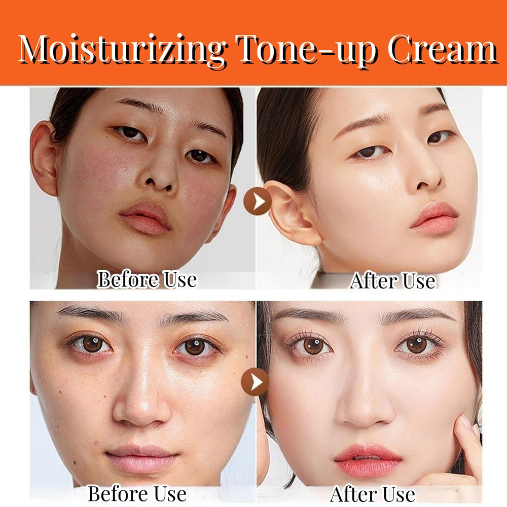New Irven Five Vitamin C Tone-Up Cream on face reveals fresh glow and smooth texture.