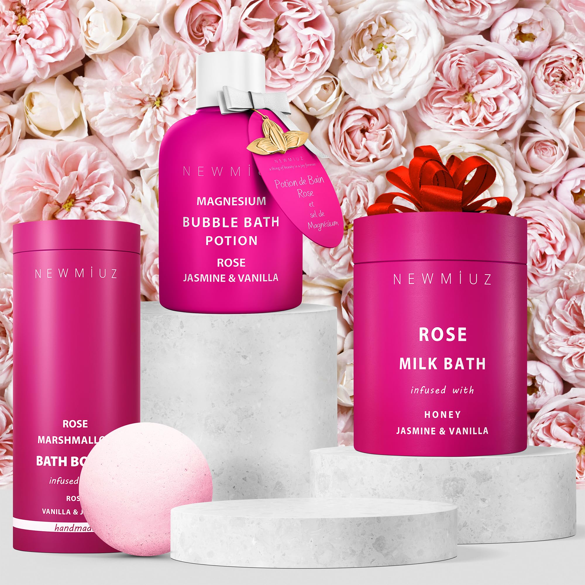 New Miuz Bath-therapy setup featuring bottle and towels for spa-like self-care rituals