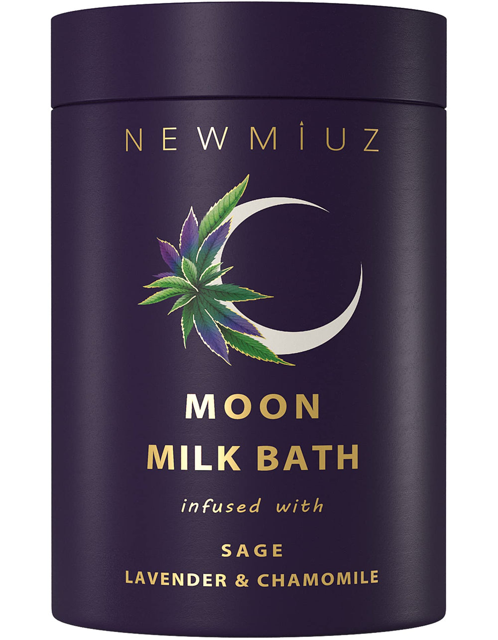 New Miuz cleansing sage moon milk bath jar front label promotes relaxation.