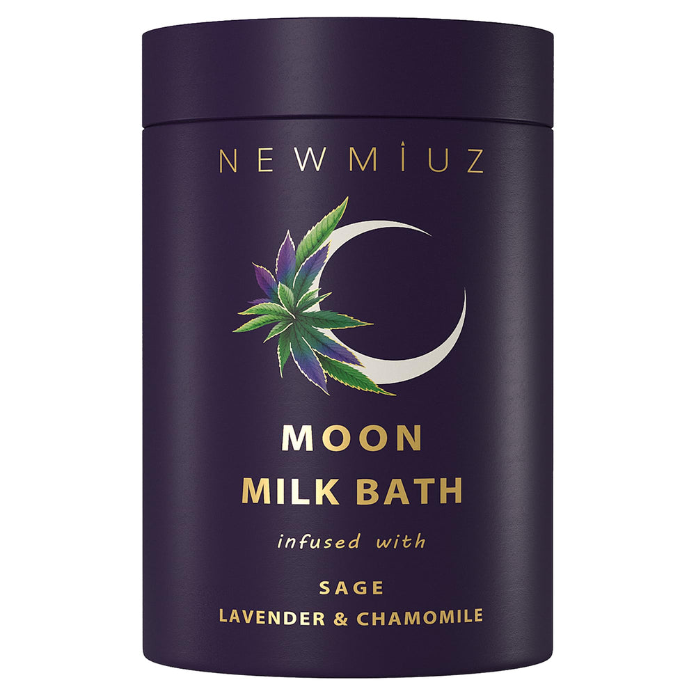 Spa setup featuring New Miuz bath soak with candles for destress.