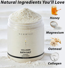New Miuz coconut oatmeal honey bath salt close-up emphasizes nourishing moisture