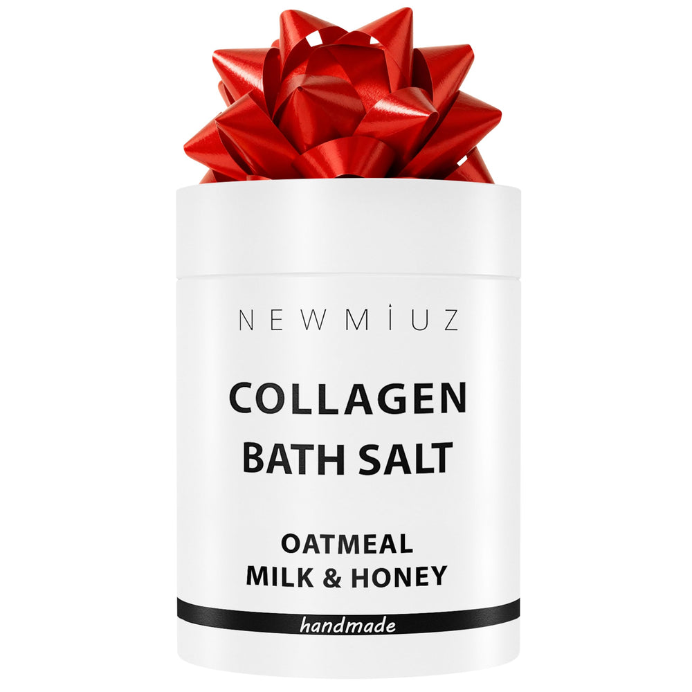 New Miuz collagen bath salt jar close-up for silky-soft skin hydration