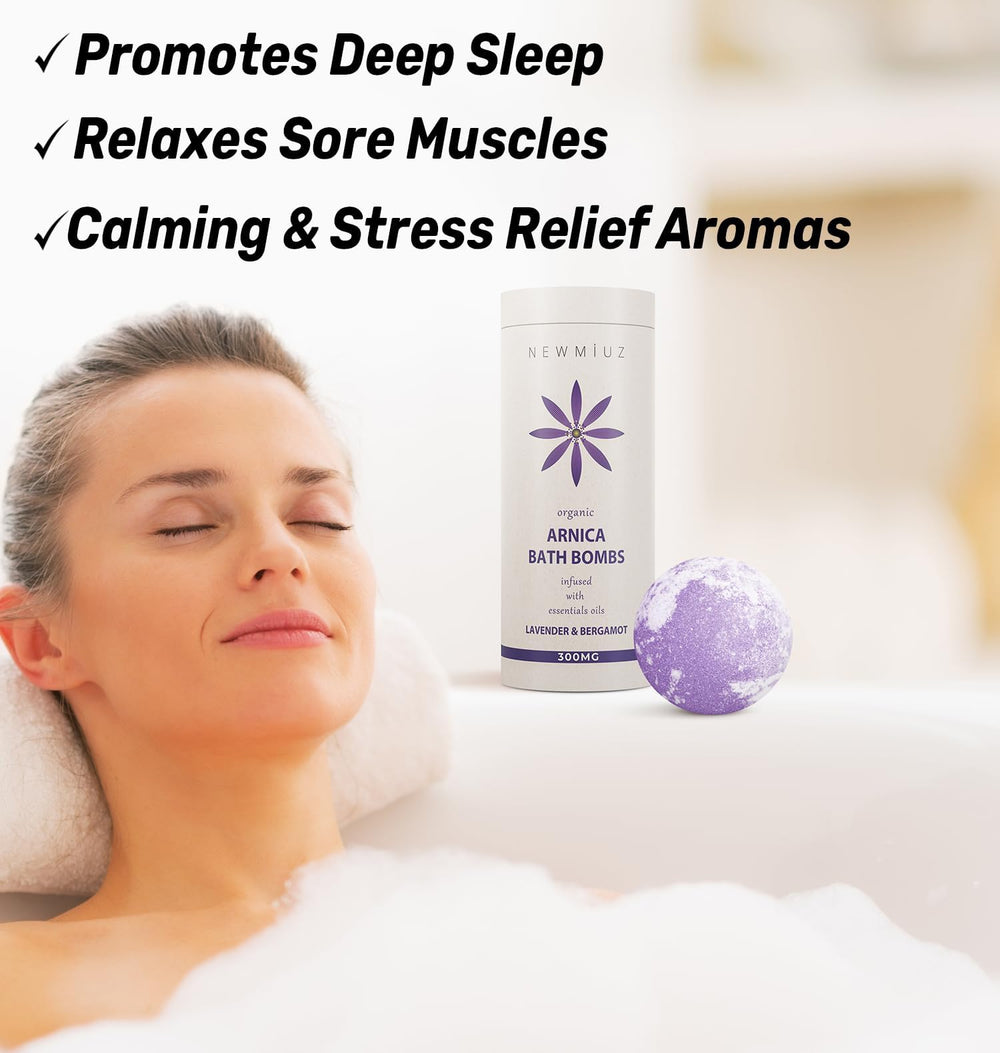 New Miuz Lavender Bergamot Infused Bath Bombs create a tranquil aroma for unwinding.