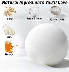 New Miuz oatmeal milk honey bath bomb nourishing dry skin with a comforting scent.