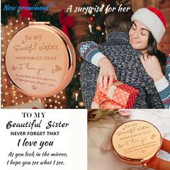 New Prominent engraved-message sister mirror with sentimental gift vibe.