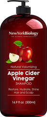 New York Biology Apple Cider Vinegar Shampoo bottle closeup emphasizing clarifying formula for cleaner scalp