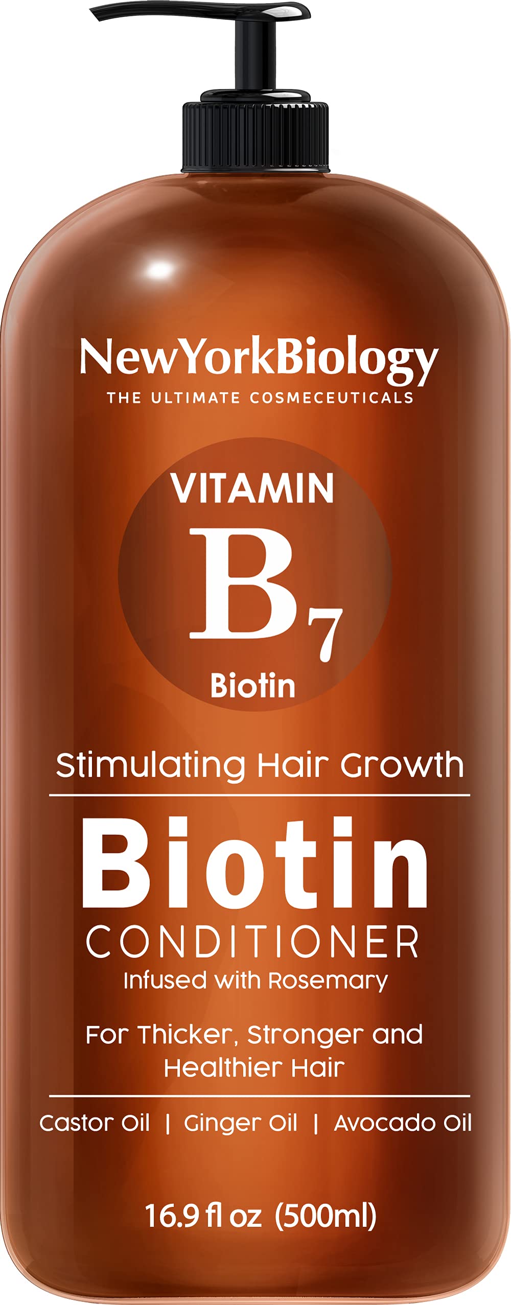 New York Biology Biotin Conditioner bottle front highlighting hair thickening benefits.