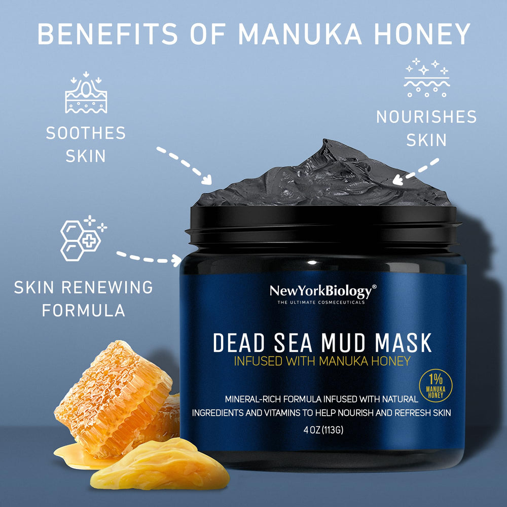 New York Biology Dead Sea Mud Mask close-up on face.