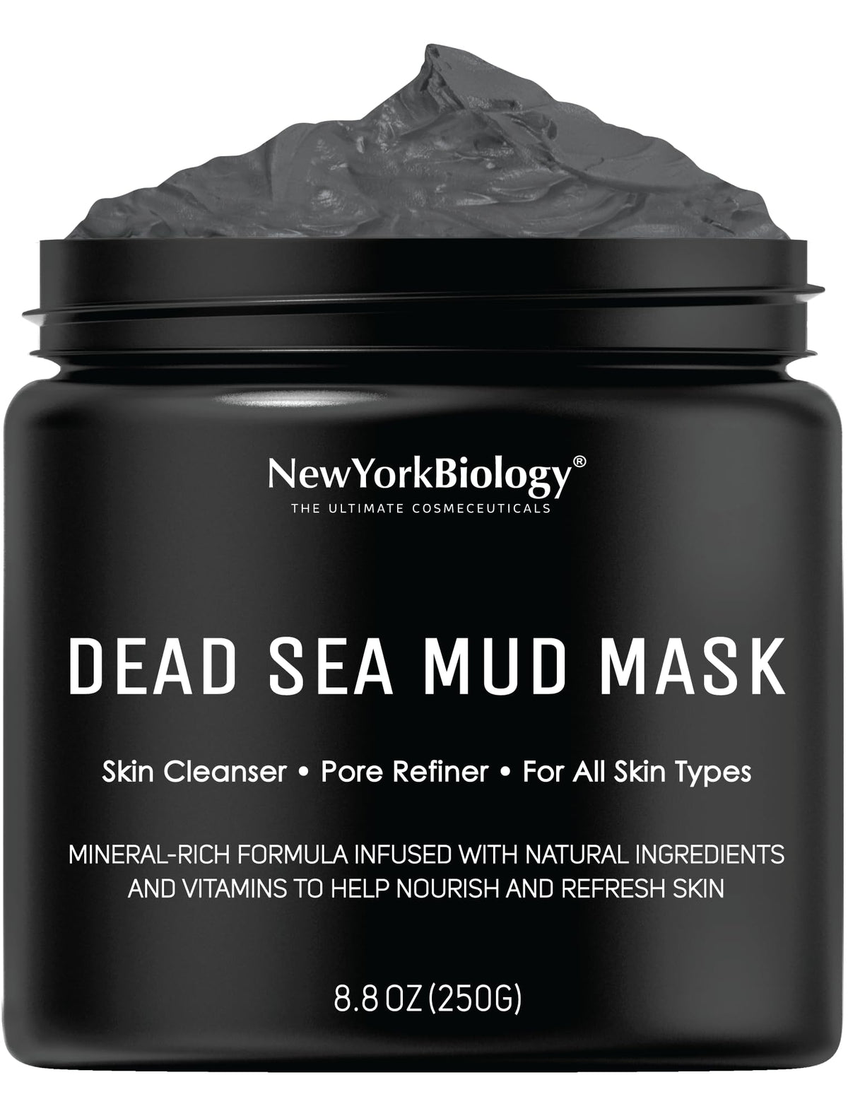 New York Biology Dead Sea Mud Mask packaging signals spa-grade skincare.