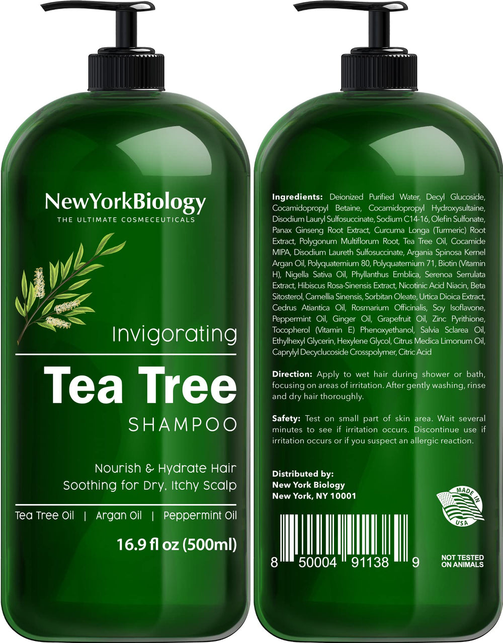 New York Biology Tea Tree Conditioner bottle provides hydrating nourishment for smooth hair.