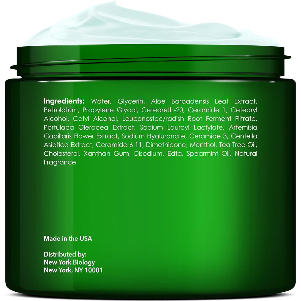 New York Biology Tea Tree Oil Foot Cream packaging emphasizes USA-made quality.
