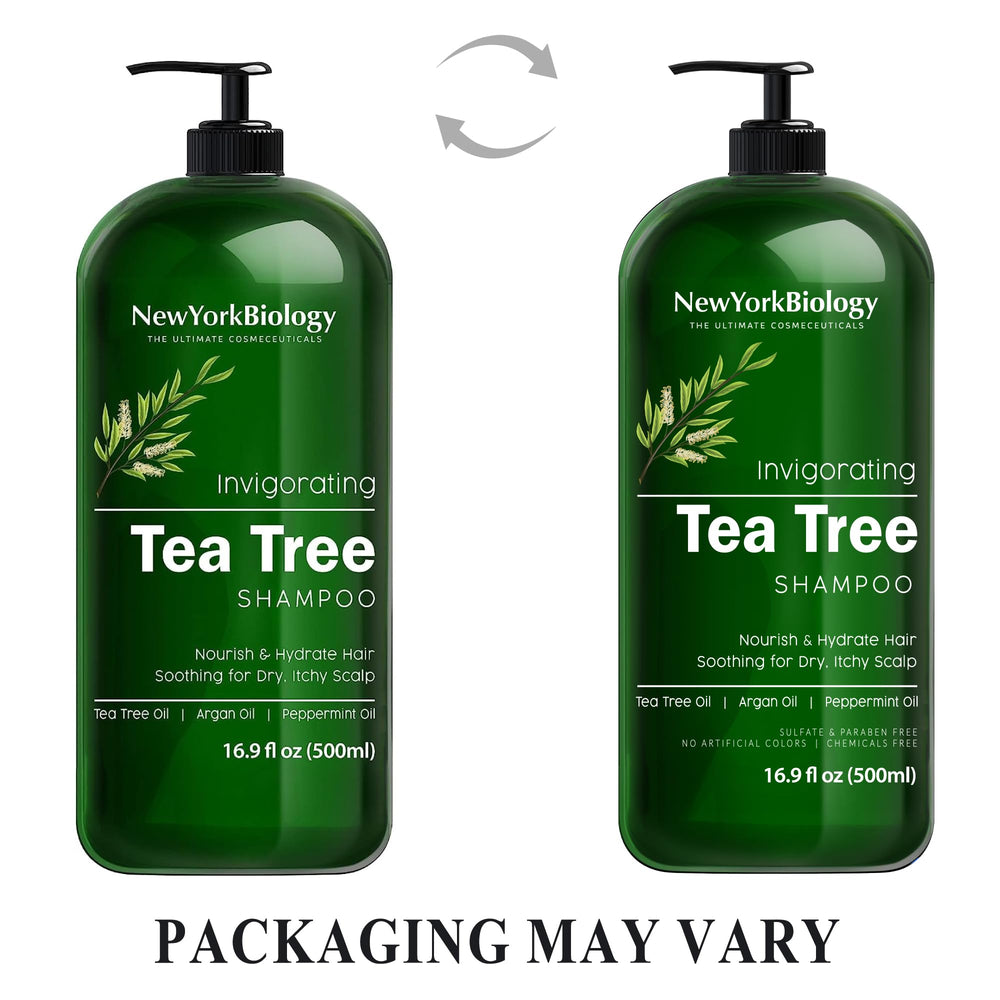 New York Biology Tea Tree Shampoo scalp-relief shot shows soothing relief for itchy flakes.