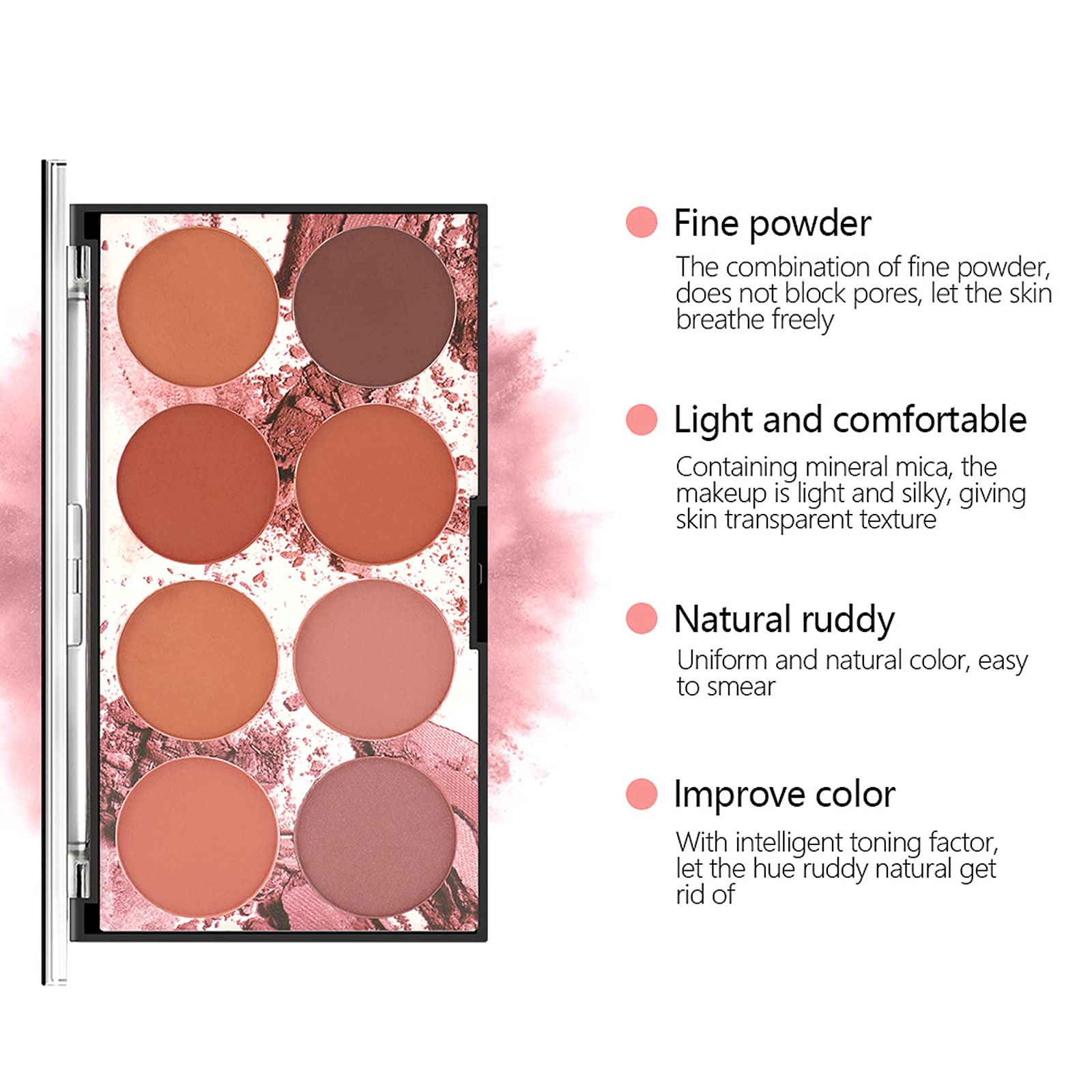 NewBang blush palette swatches display eight shades for versatile day-to-night looks