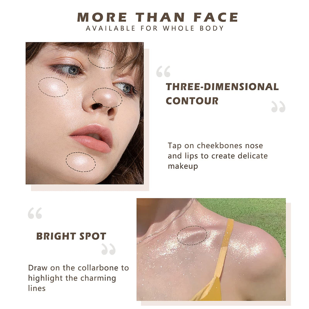 NewBang glitter powder body application on arms and collarbones for glow.