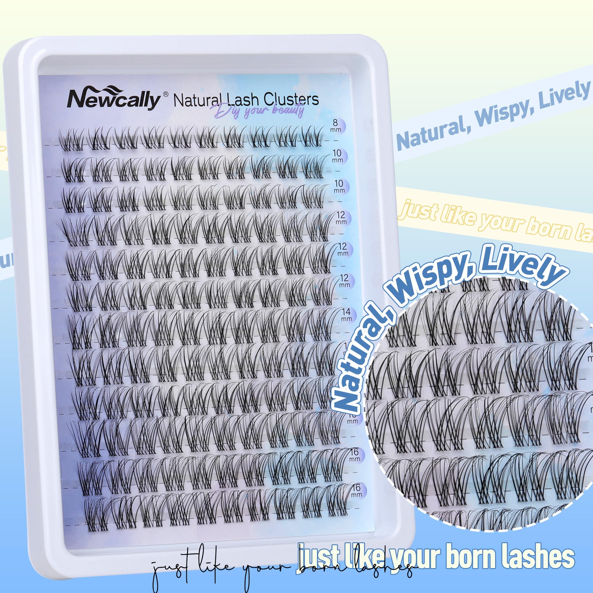 Newcally lash clusters kit attached lash bond-seal and tweezers demonstrate easy application