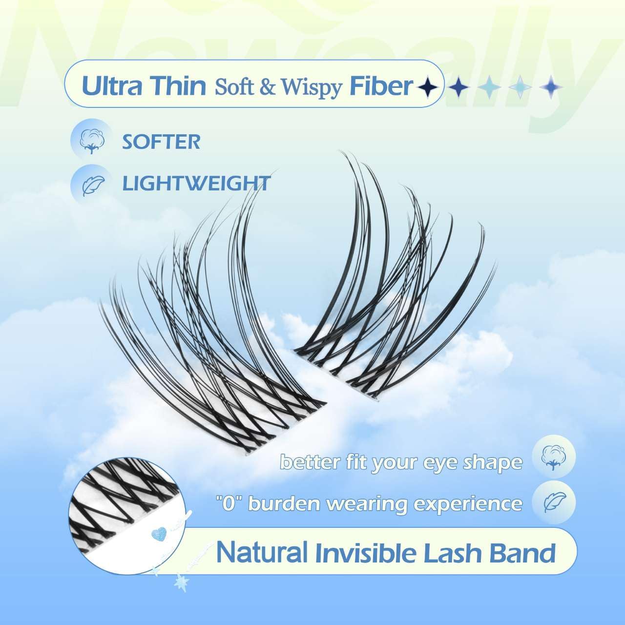 Newcally lash clusters kit features thin invisible lash band for seamless wear