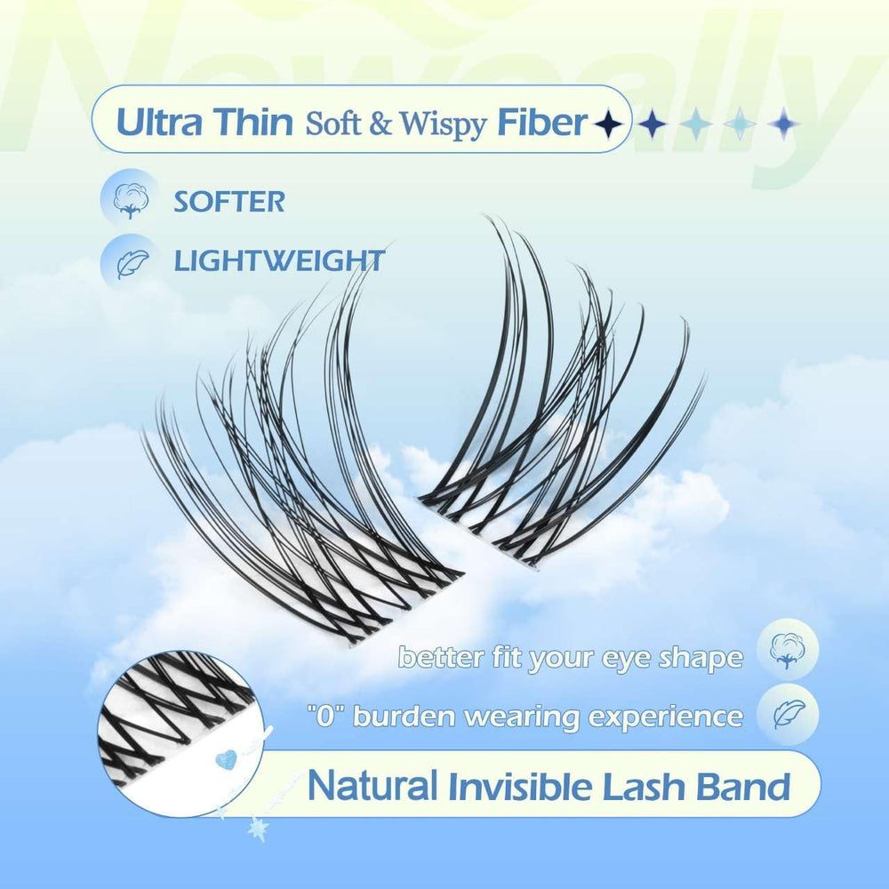 Newcally lash clusters kit features thin invisible lash band for seamless wear