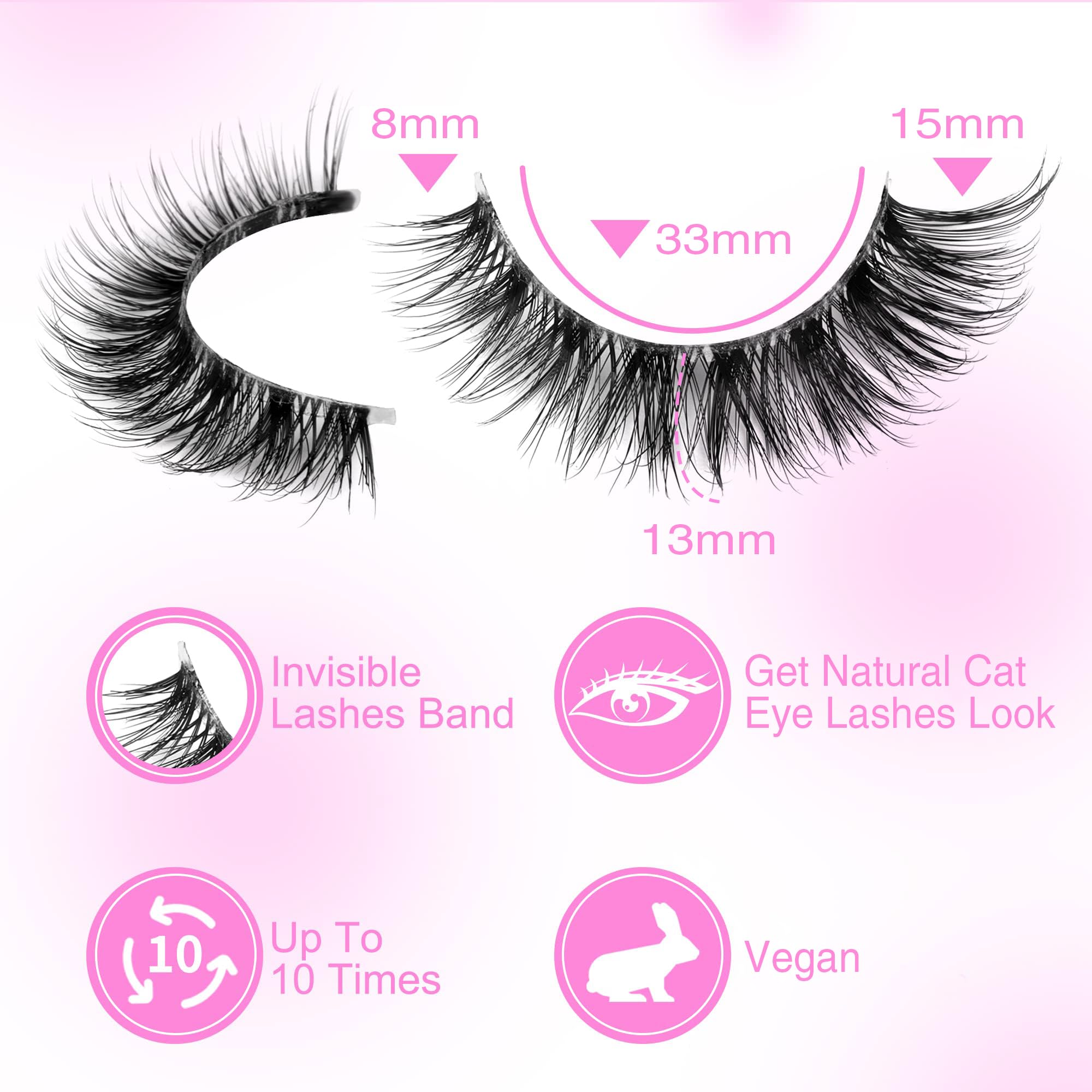 Newcally Lashes mink false eyelashes clear band soft blending with skin