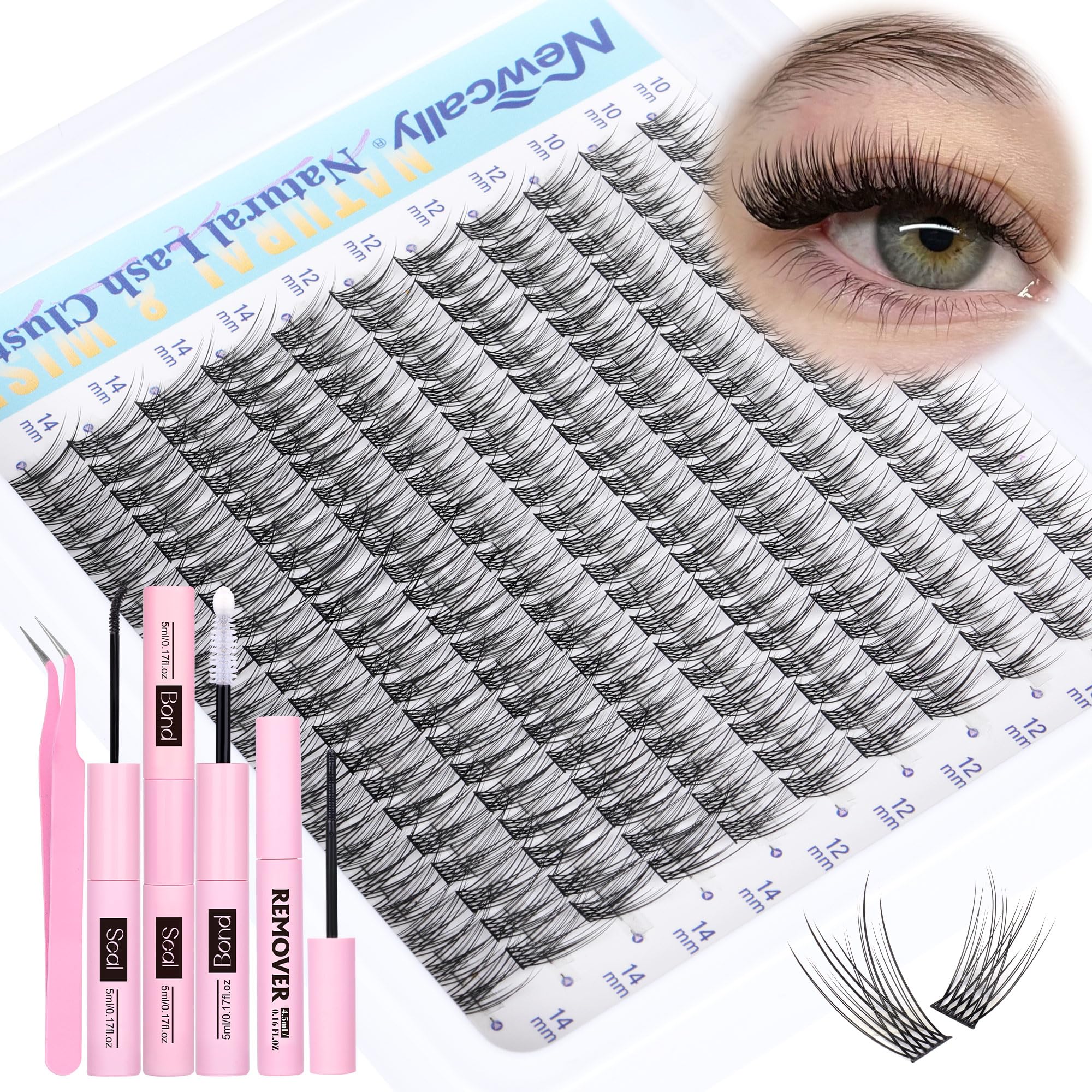 Newcally Natural Lash Clusters Kit packaging showing ready-to-use kit for DIY lash extensions.