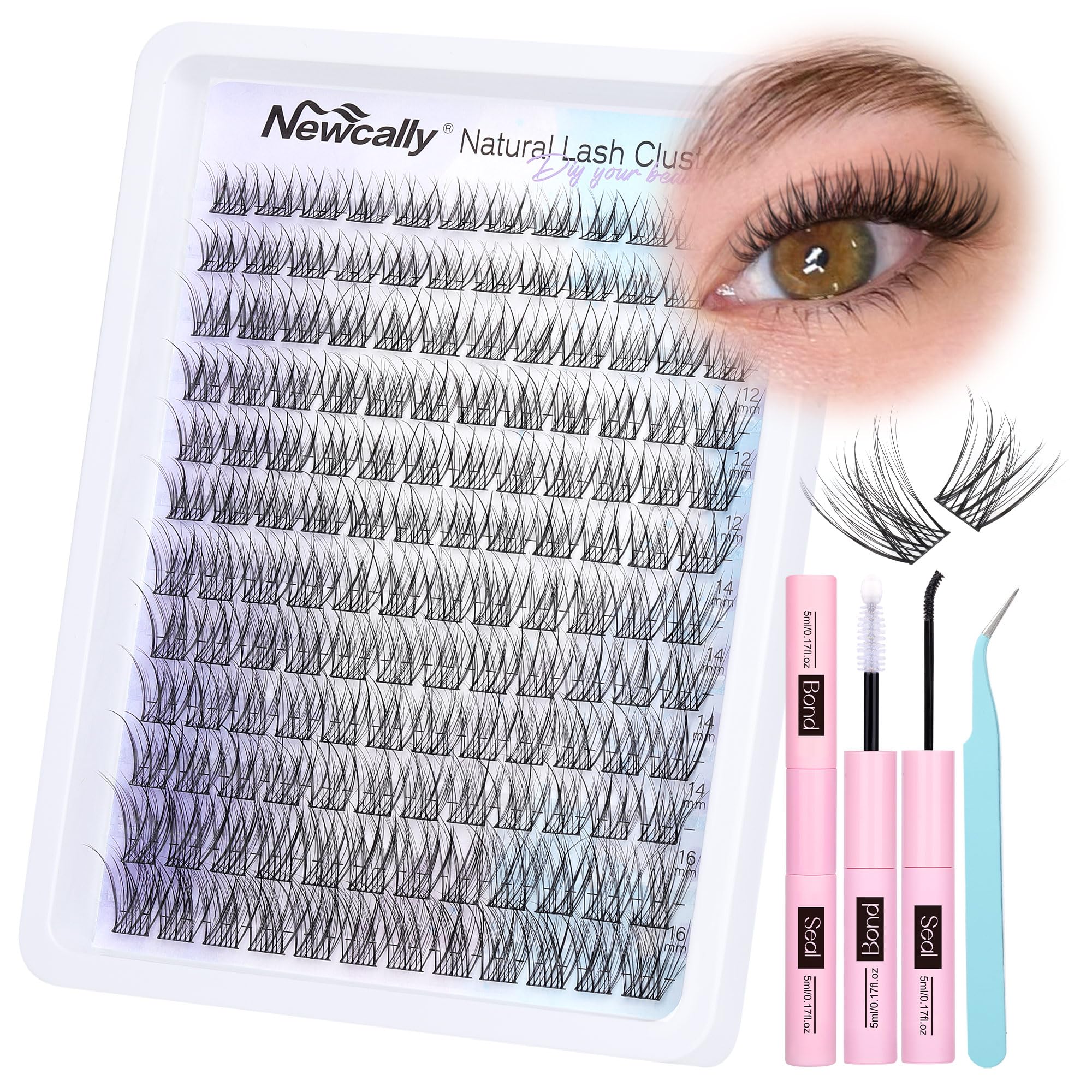 Newcally natural lash clusters kit close up wispy extensions for a natural at home look