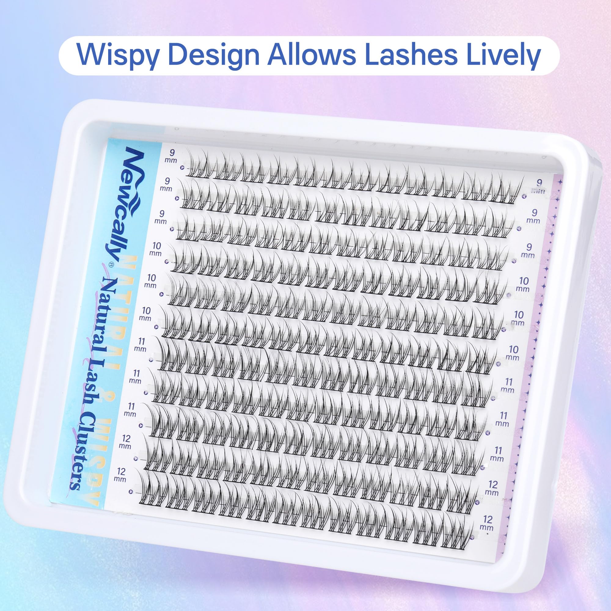 Newcally wispy C-curly lashes 9-12mm closeup for natural eye enhancement.