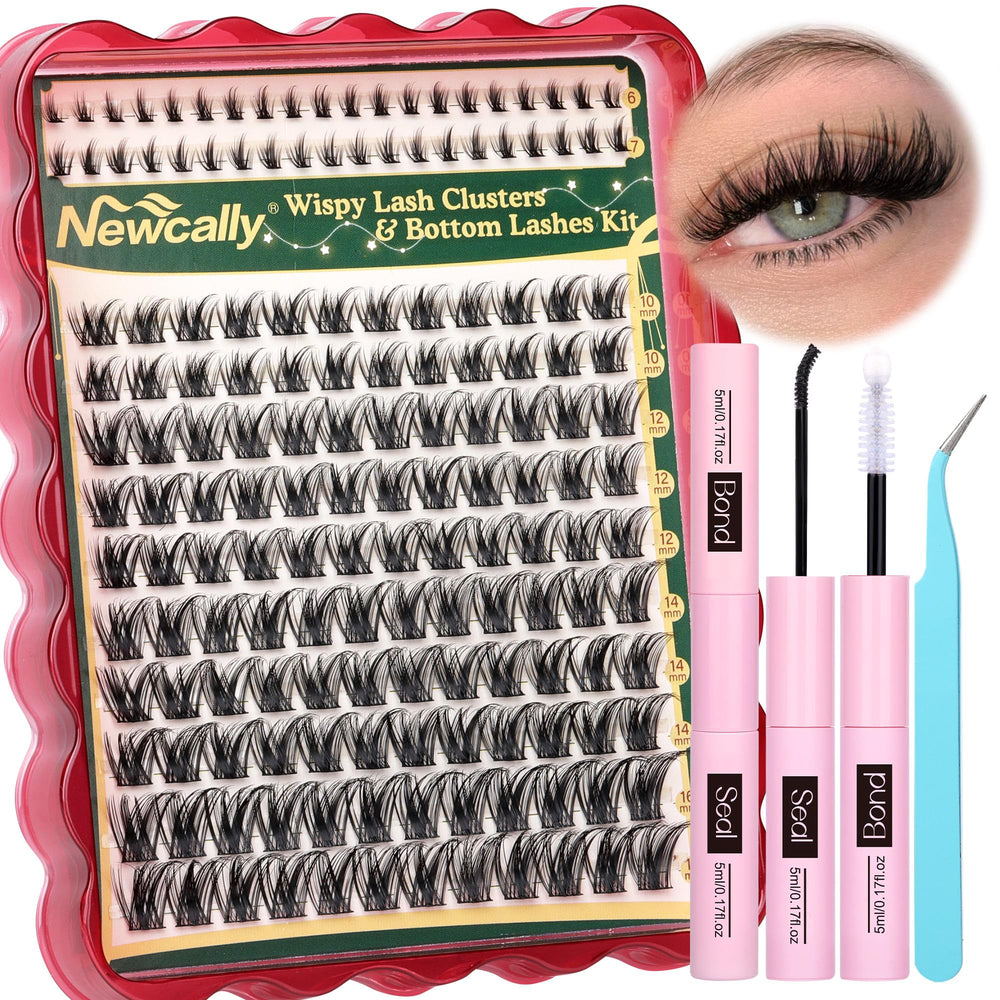 Newcally wispy lash clusters kit bundle offers natural lift for DIY lash enhancement.