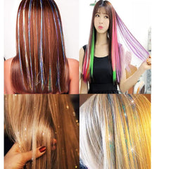 Newfacefure Christmas Tinsel Kit worn look with long shimmering strands for party styling