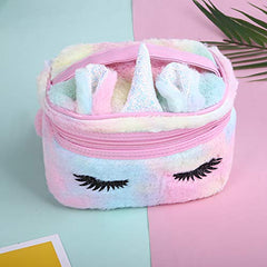 Newfancy Unicorn Makeup Bag handle-side view demonstrates portability for on-the-go routines.