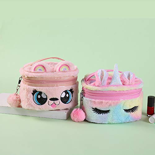 Newfancy Unicorn Makeup Bag plush-material close-up emphasizes soft, washable, kid-friendly fabric.