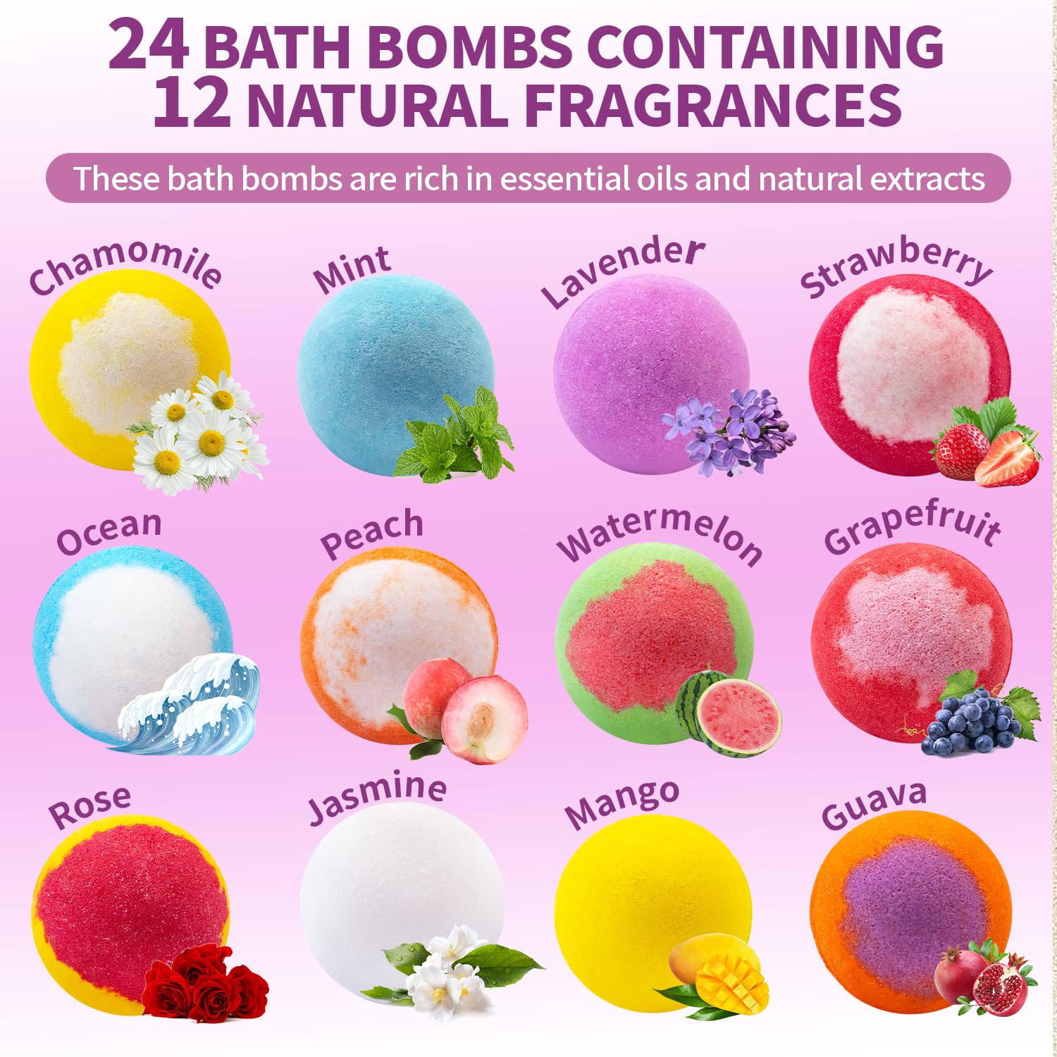 NEWFEIFAN bath bombs featuring soothing scents for relaxation.