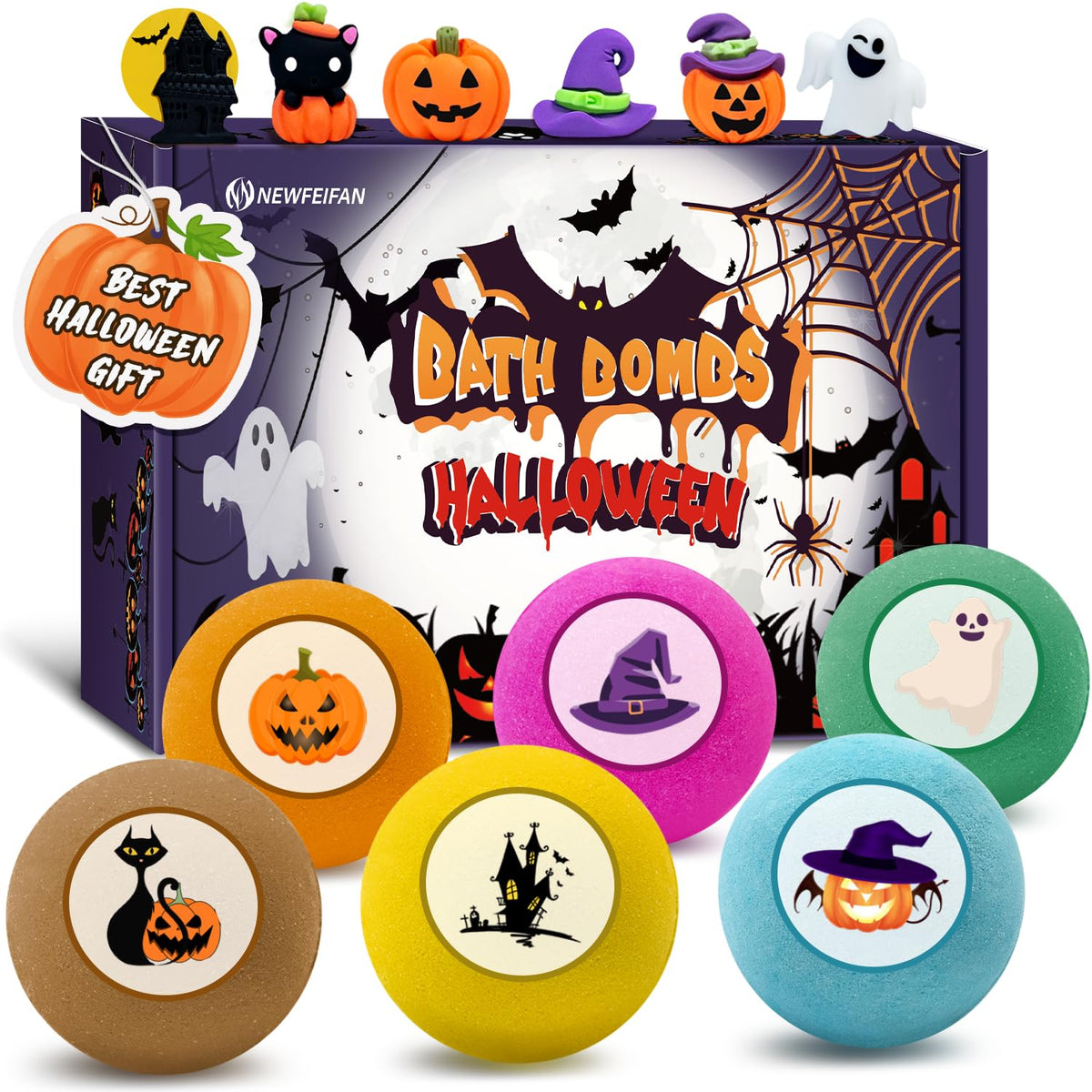 NEWFEIFAN Halloween bath bombs six-pack for festive kids' baths, colorful design