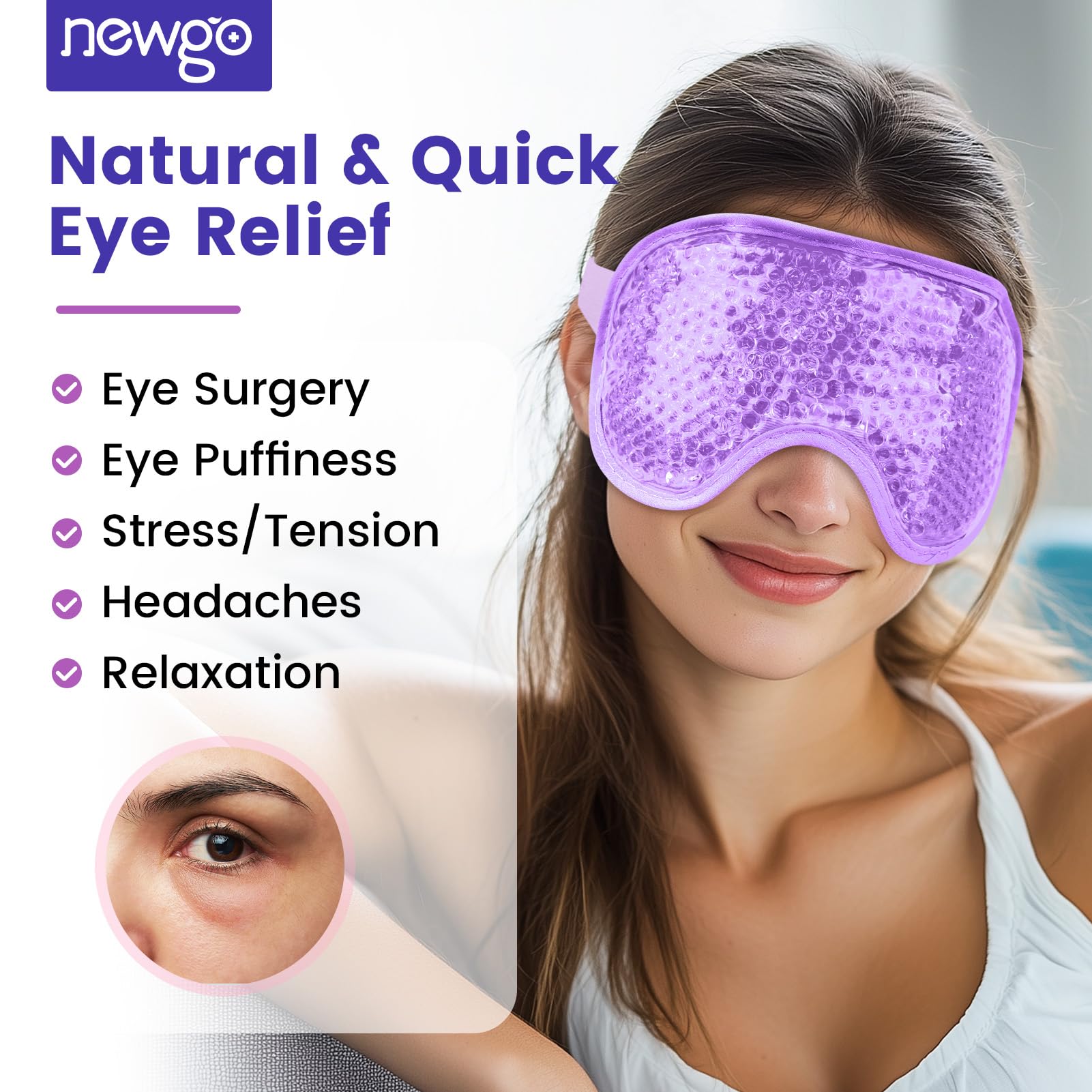NEWGO Cooling Gel Eye Mask back view showing dual temperature sides