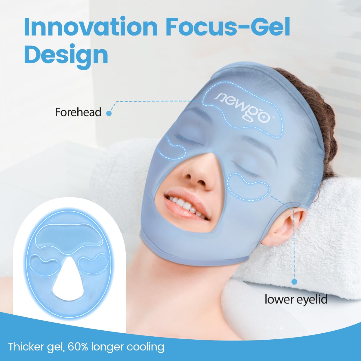NEWGO Ice Pack Face Mask full-face design delivers even pressure and coverage.