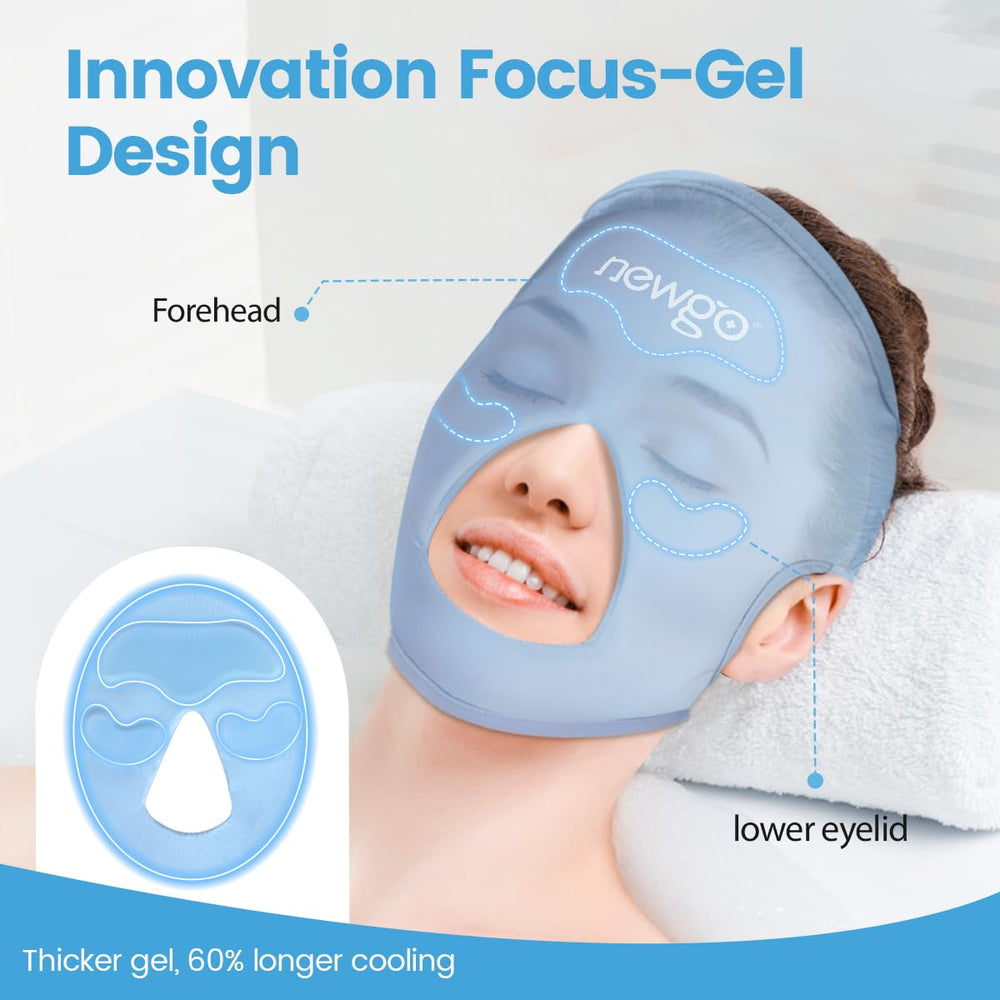 NEWGO Ice Pack Face Mask full-face design delivers even pressure and coverage.