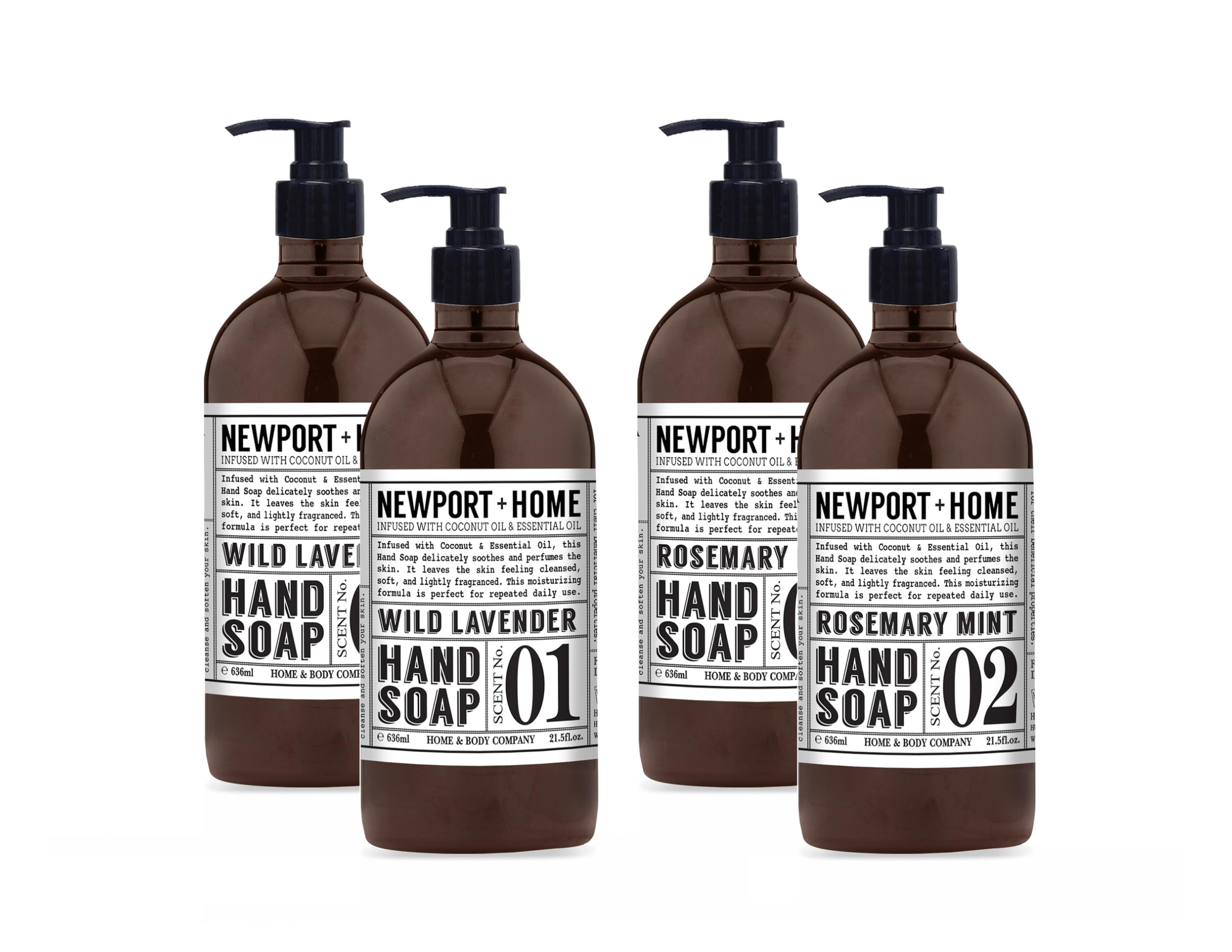 Newport Home Hand Soap Wild Lavender bottle pour for soothing cleansing and light fragrance.