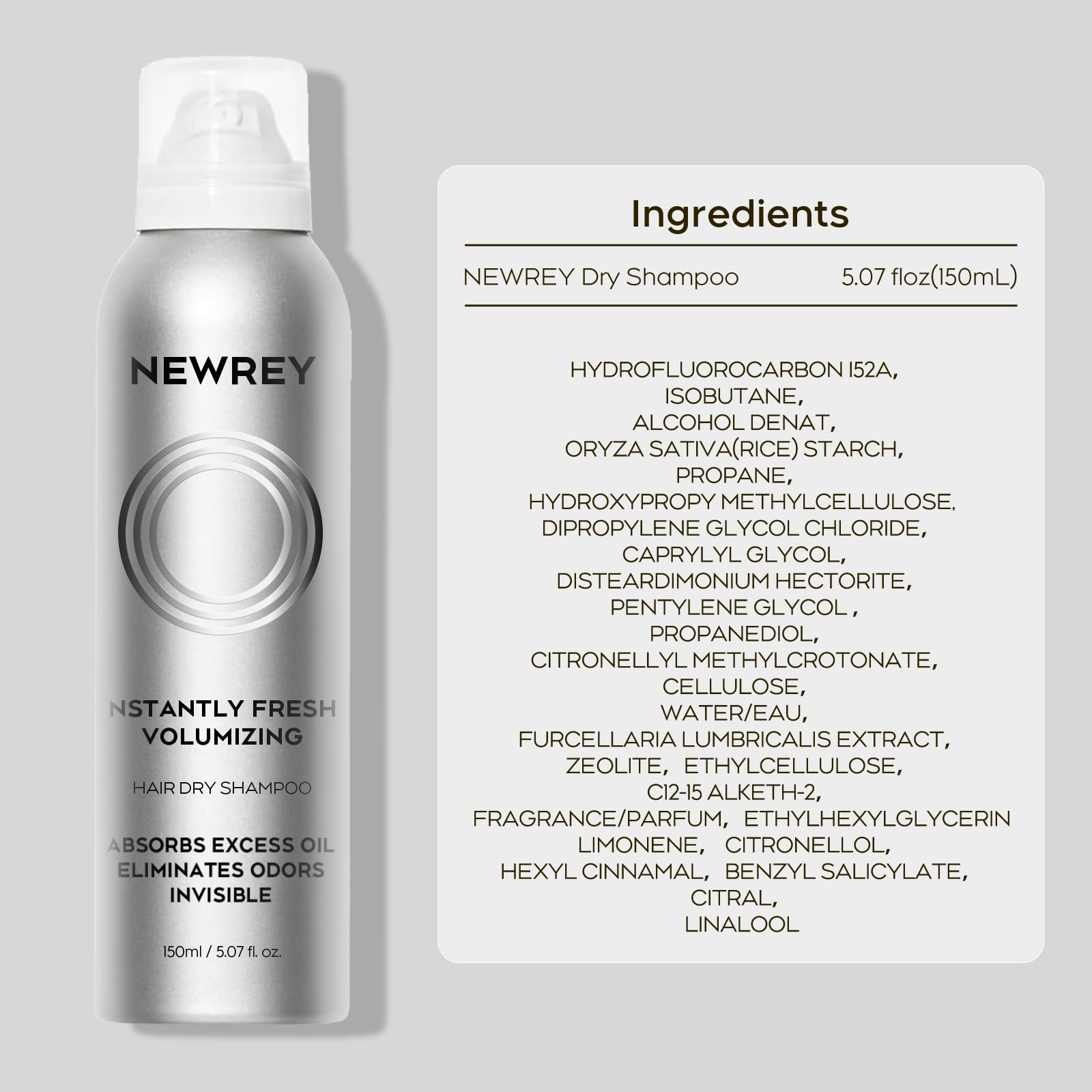 NEWREY Dry Shampoo Spray aerosol-valve ensures even spray and minimal white residue.