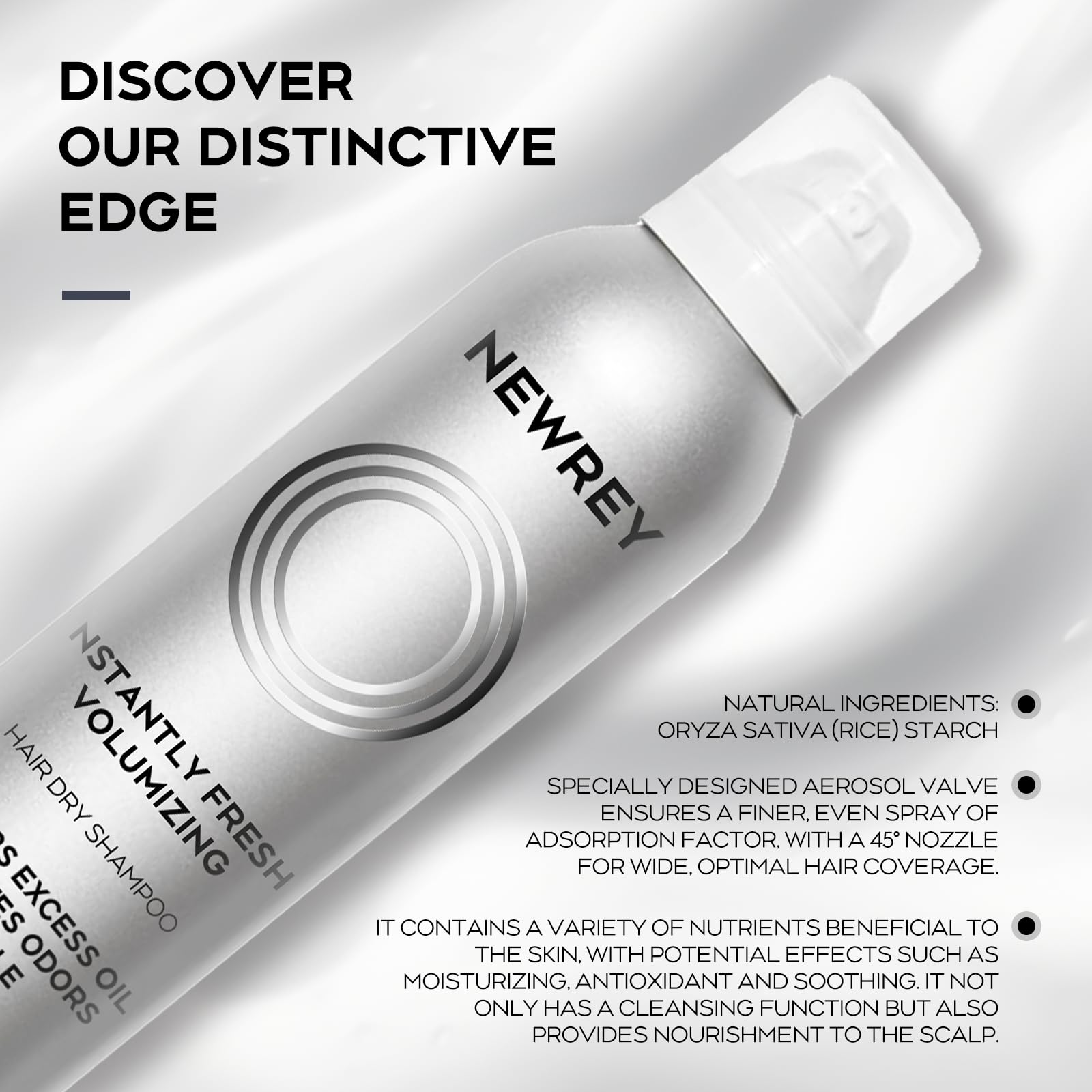 NEWREY Dry Shampoo Spray marine-nutrient-complex supports scalp nourishment and soothing feel.