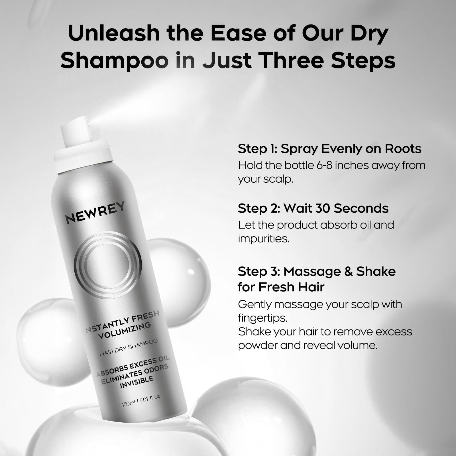 NEWREY Dry Shampoo Spray travel-essentials ready for gym and travel refresh.