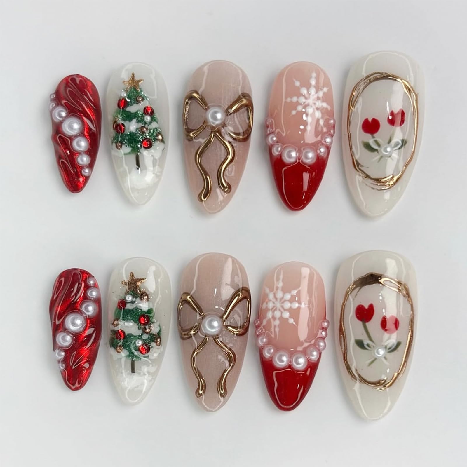 NewsPIED Christmas press-on nails kit ready for quick festive manicures.