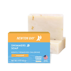 Newton Bay Swimmers Soap bar close-up shows gentle cleansing after swimming.