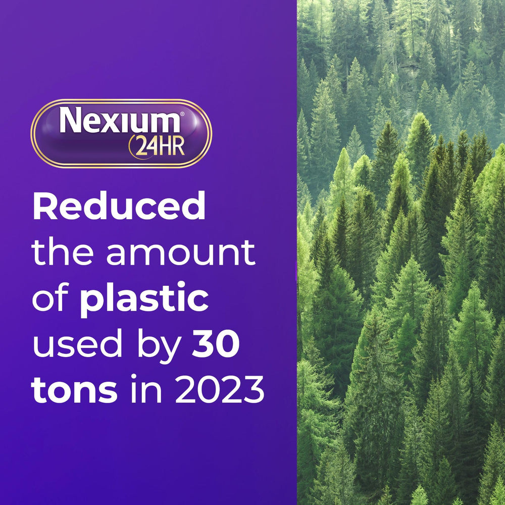 Nexium 24HR bottle beside clock for all-night protection.