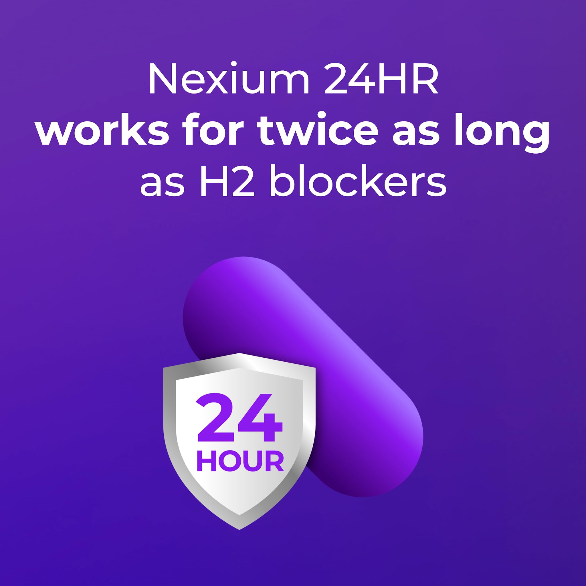 Nexium 24HR tablet being swallowed, highlighting easy intake.