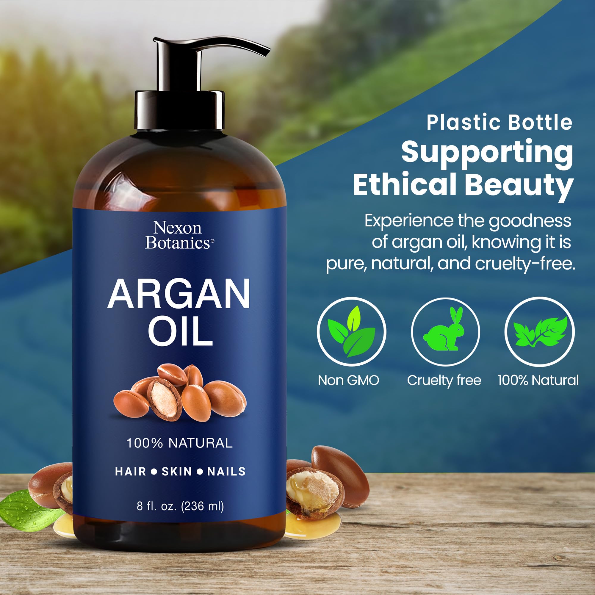 Nexon Botanics Argan Oil ingredients label highlighting organic cold-pressed oil